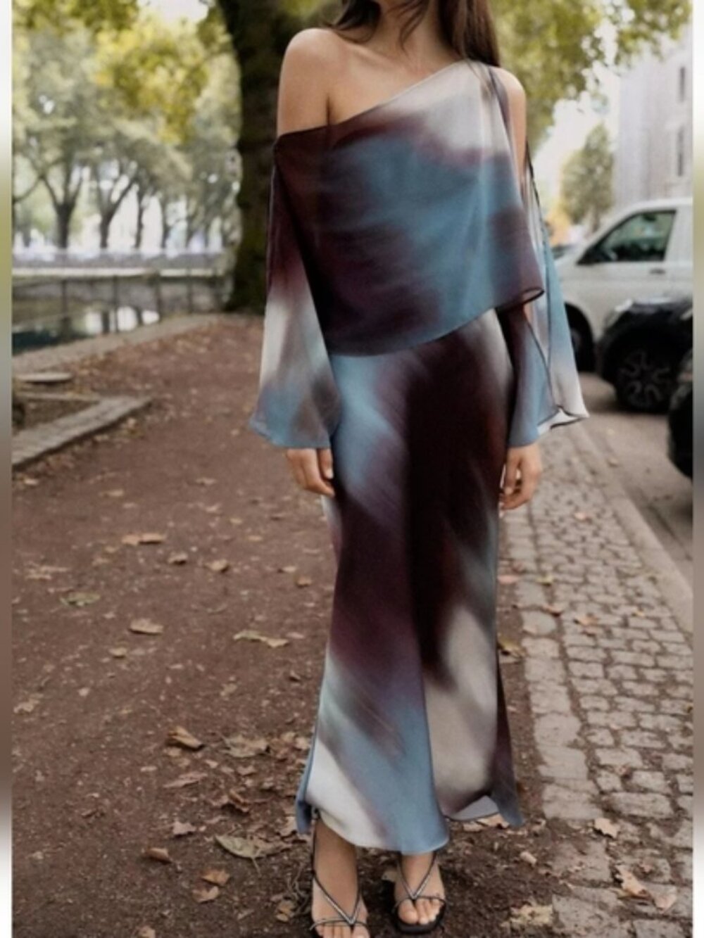 ZARA WOMAN NWT SATIN EFFECT PRINT MIDI DRESS MULTICOLORED SIZE XS - Picture 1 of 6